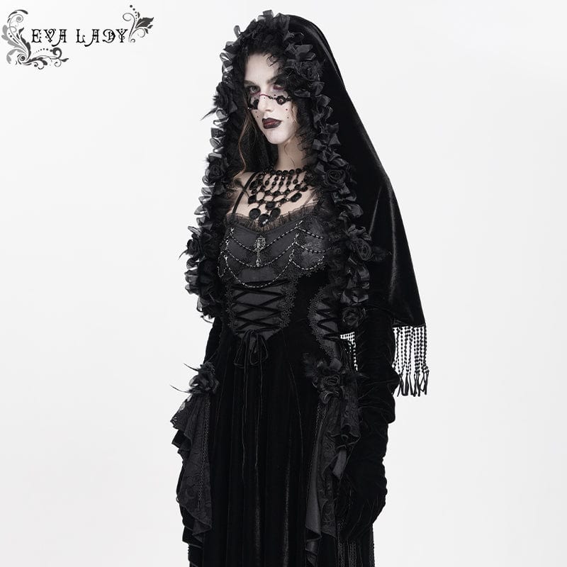 EVA LADY Women's Gothic Flower Lace Edge Cloak