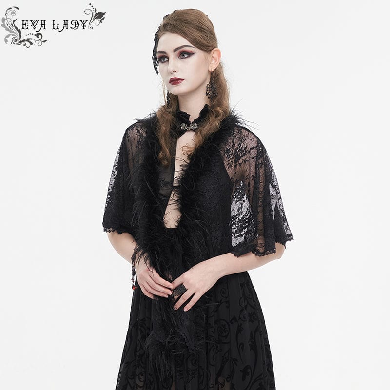 EVA LADY Women's Gothic Irregular Fluffy Hem Lace Cape