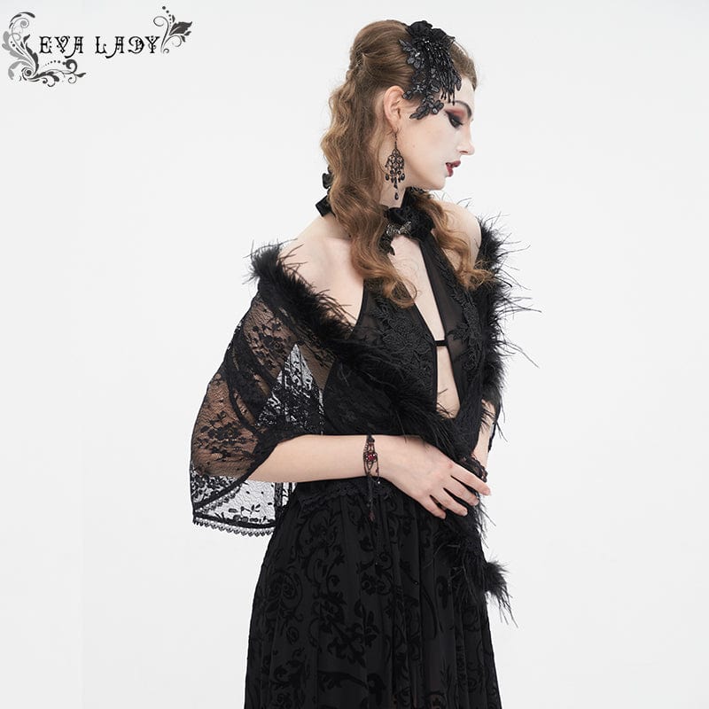 EVA LADY Women's Gothic Irregular Fluffy Hem Lace Cape