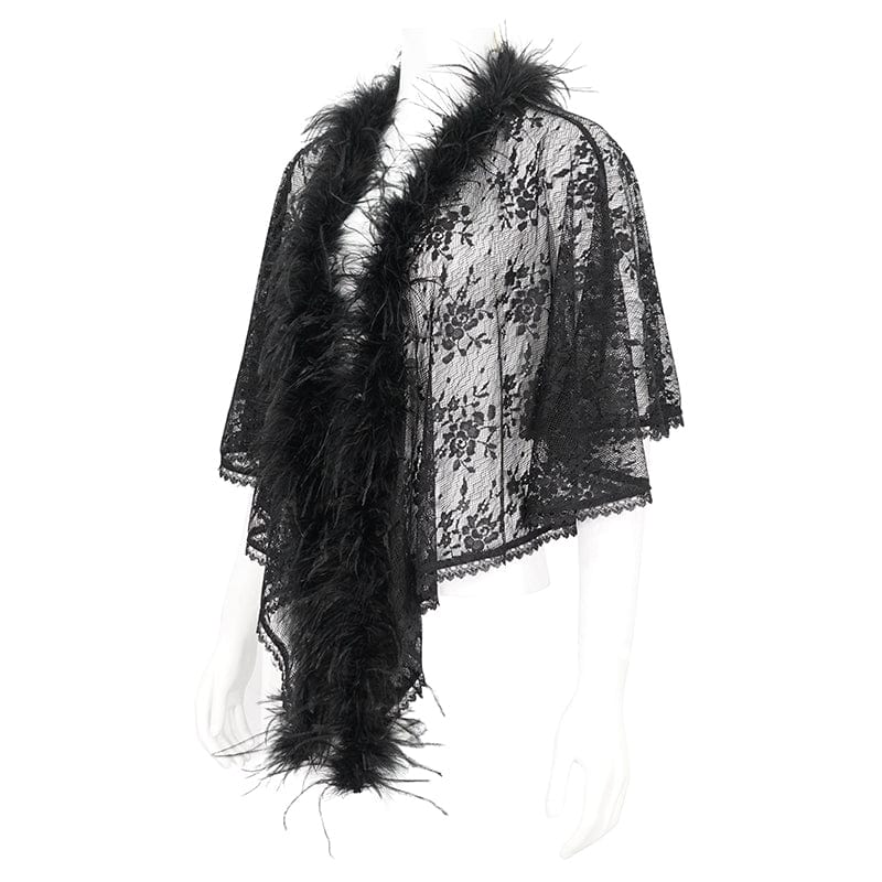 EVA LADY Women's Gothic Irregular Fluffy Hem Lace Cape