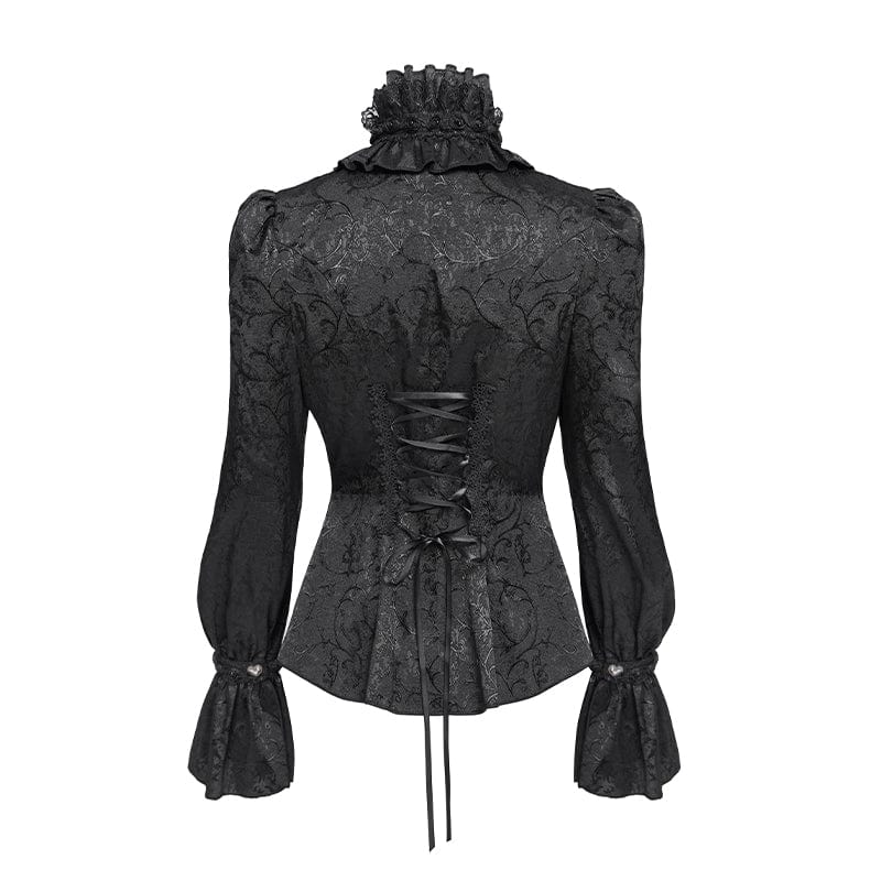 EVA LADY Women's Gothic Jacquard Lace Stand Collar Long Sleeve Shirt