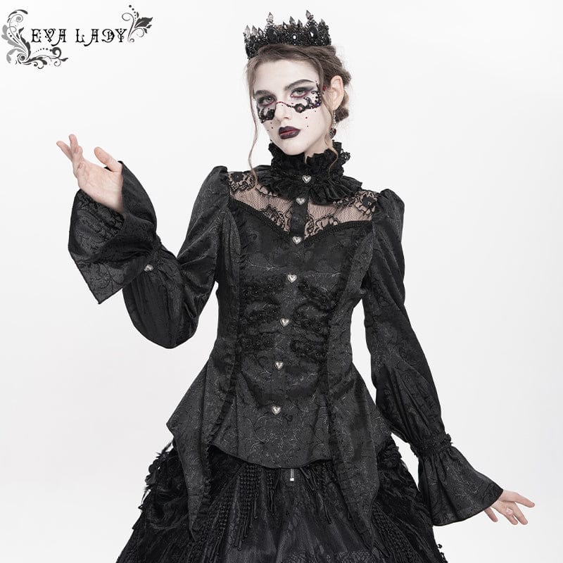 EVA LADY Women's Gothic Jacquard Lace Stand Collar Long Sleeve Shirt