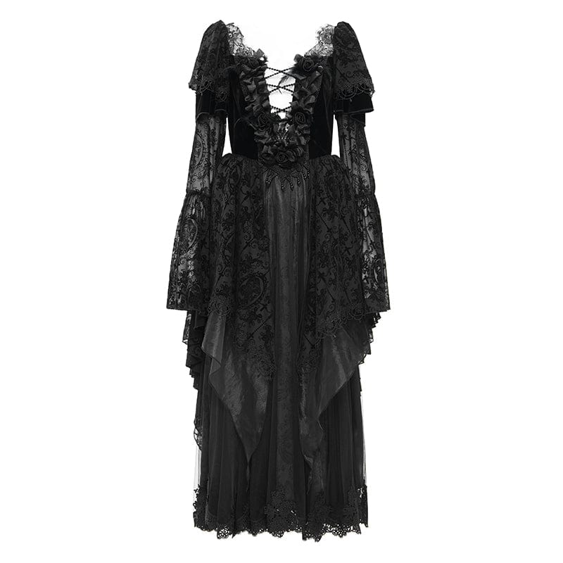 EVA LADY Women's Gothic Lace Crochet Long Sleeved Dress Wedding Dress