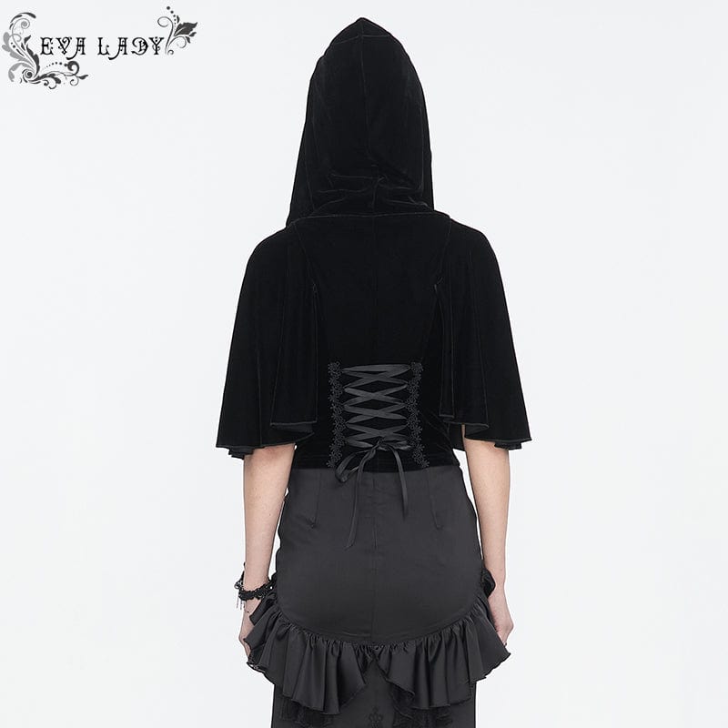 EVA LADY Women's Gothic Lace Splice Cape with Halterneck Velvet Top