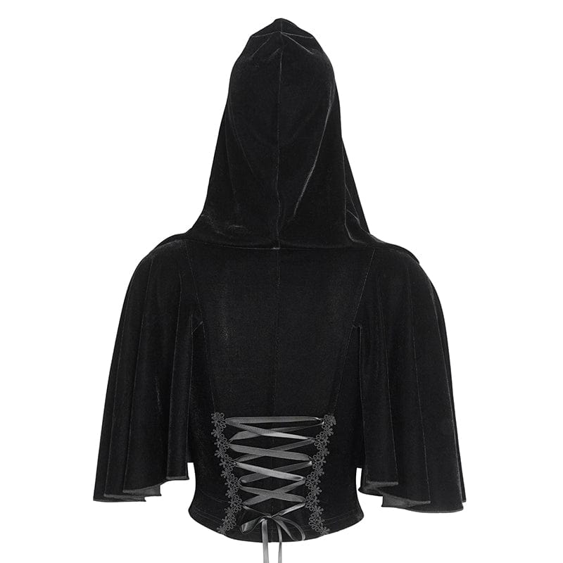 EVA LADY Women's Gothic Lace Splice Cape with Halterneck Velvet Top