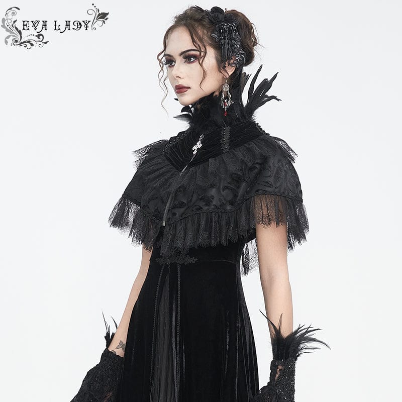 EVA LADY Women's Gothic Lace Splice Velvet Feather Cape