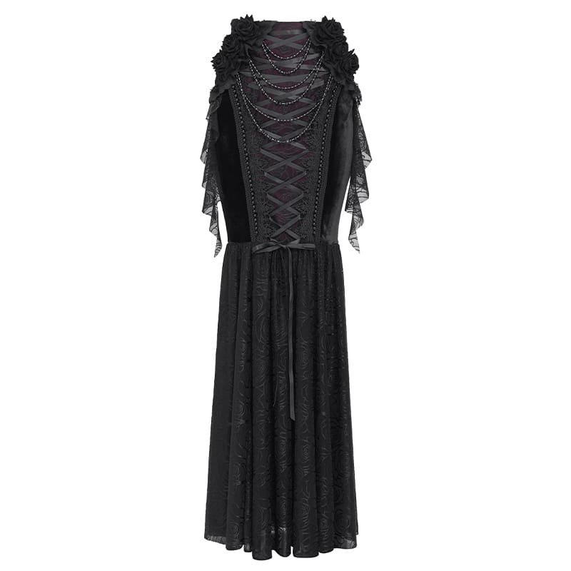 EVA LADY Women's Gothic Lace-up Rose Beaded Chain Mermaid Long Skirt
