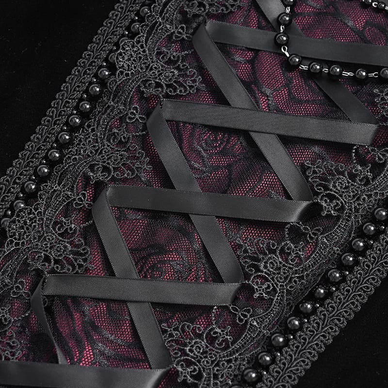 EVA LADY Women's Gothic Lace-up Rose Beaded Chain Mermaid Long Skirt