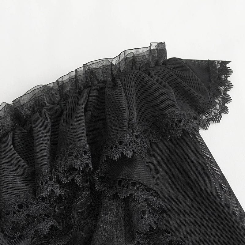 EVA LADY Women's Gothic Lace-up Ruffled Mesh Shirt