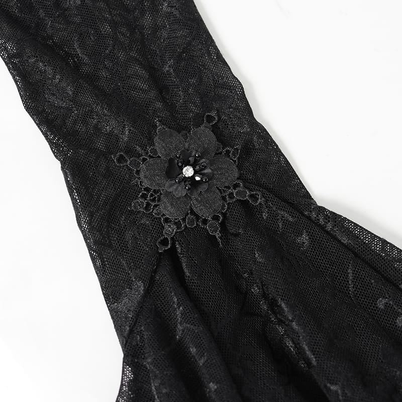 EVA LADY Women's Gothic Layered Beaded Ruffle Rose Mesh Arm Sleeves