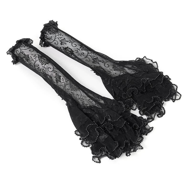 EVA LADY Women's Gothic Layered Beaded Ruffle Rose Mesh Arm Sleeves