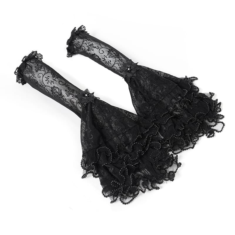 EVA LADY Women's Gothic Layered Beaded Ruffle Rose Mesh Arm Sleeves