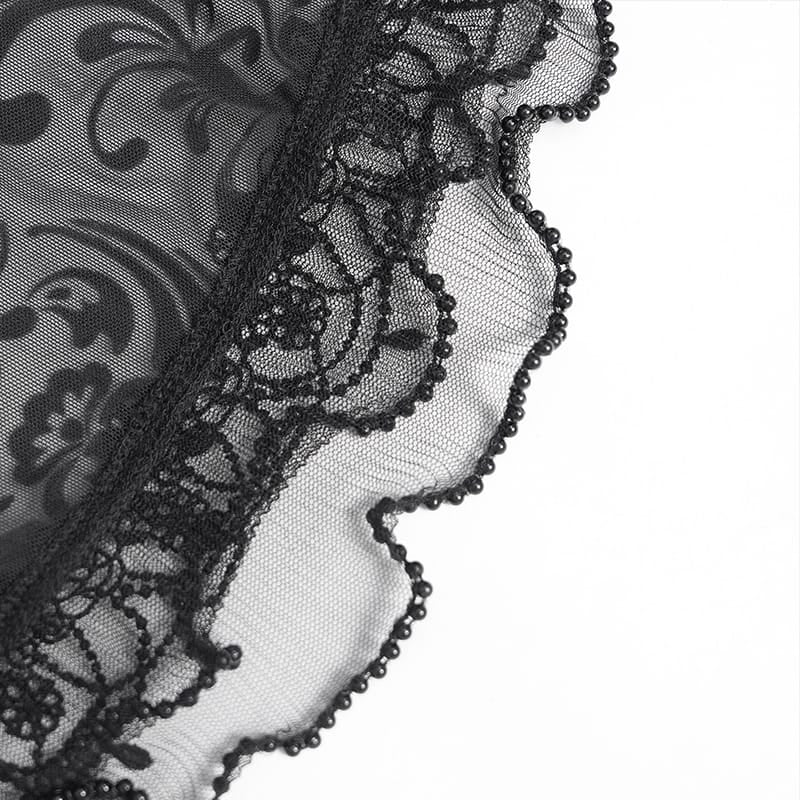 EVA LADY Women's Gothic Mesh Floral Pentacle Flocked Ruffled Flare Pants