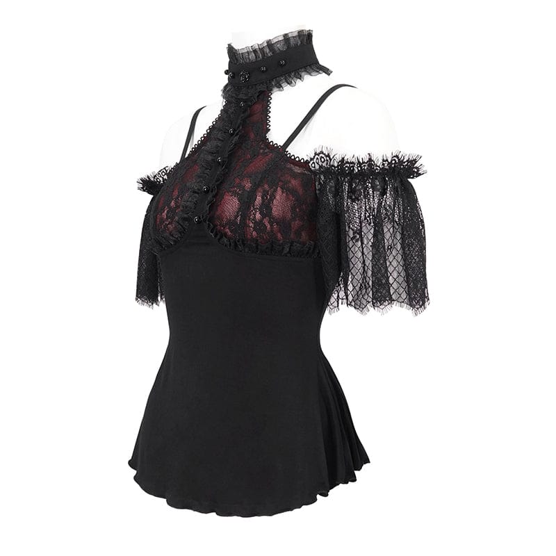 EVA LADY Women's Gothic Off Shoulder Lace Splice Shirt
