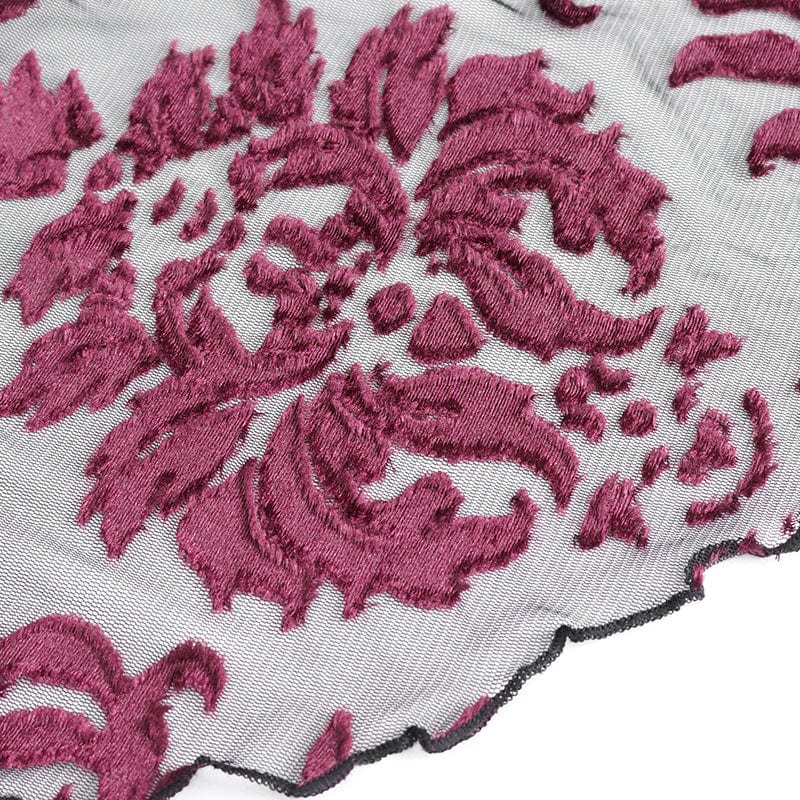 EVA LADY Women's Gothic Off Shoulder Lace Splice Velvet Shirt Red