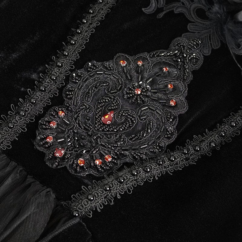 EVA LADY Women's Gothic Off Shoulder Rose Beaded Velvet Black Dress