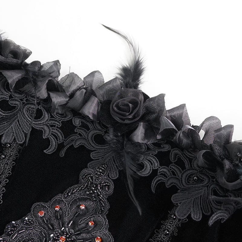 EVA LADY Women's Gothic Off Shoulder Rose Beaded Velvet Red Dress