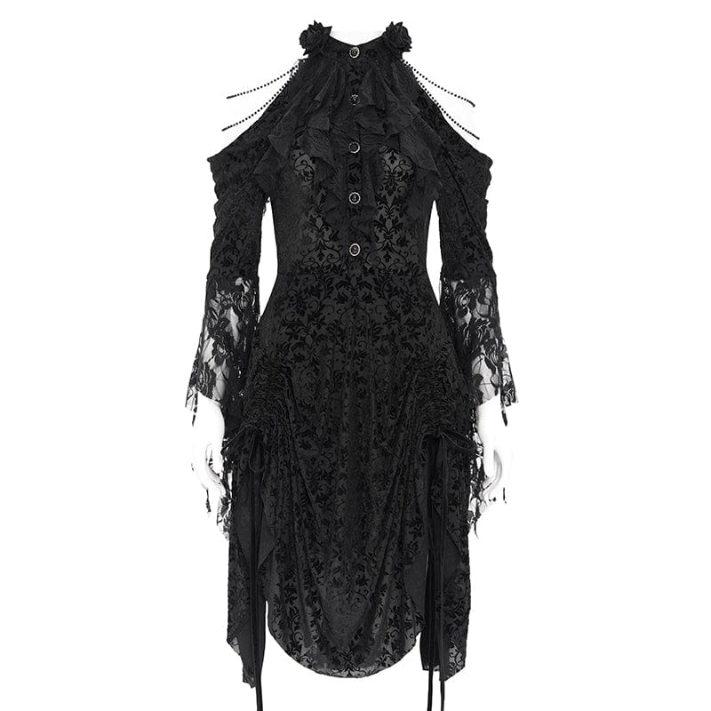 EVA LADY Women's Gothic Off-the-shouder Drawstring Velvet Party Dress