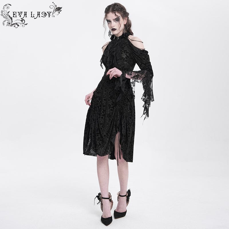 EVA LADY Women's Gothic Off-the-shouder Drawstring Velvet Party Dress