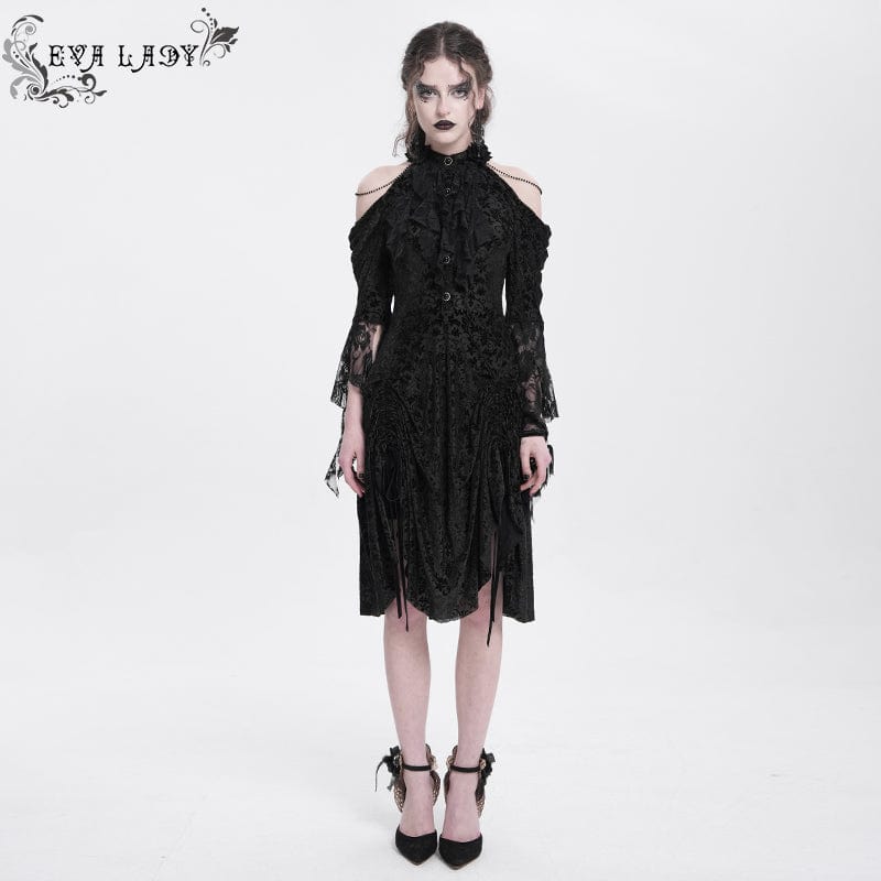EVA LADY Women's Gothic Off-the-shouder Drawstring Velvet Party Dress