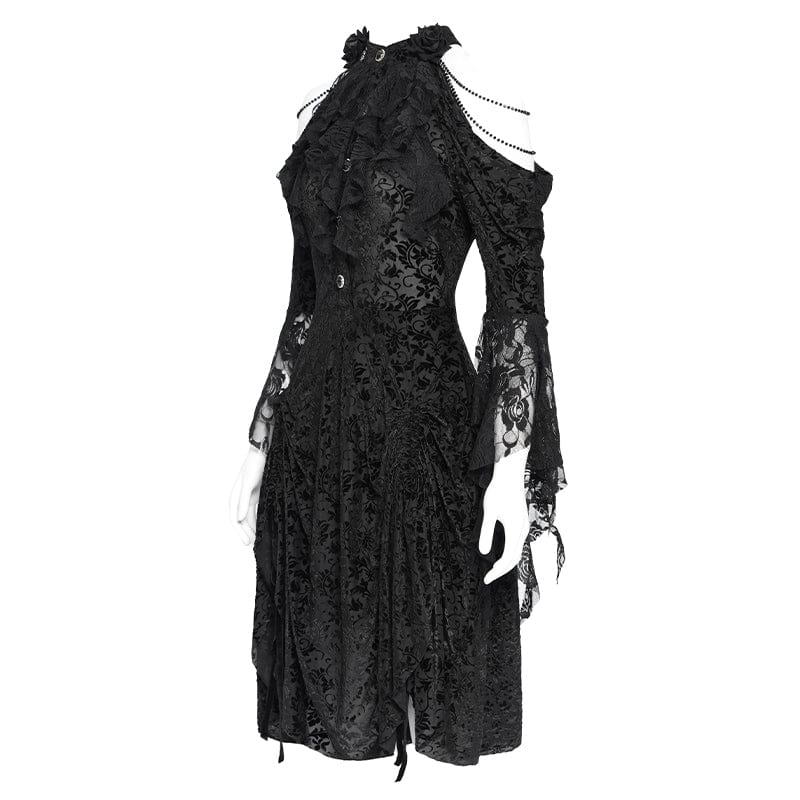 EVA LADY Women's Gothic Off-the-shouder Drawstring Velvet Party Dress