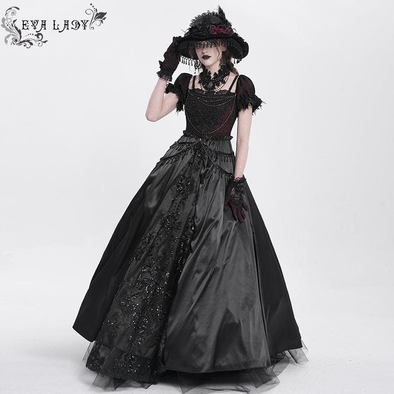 EVA LADY Women's Gothic Off-the-shoulder Lace Splice Prom Dress Black