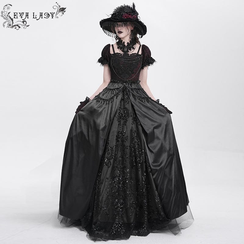 EVA LADY Women's Gothic Off-the-shoulder Lace Splice Prom Dress Black