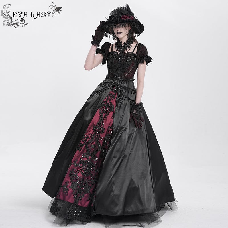 EVA LADY Women's Gothic Off-the-shoulder Lace Splice Prom Dress Red