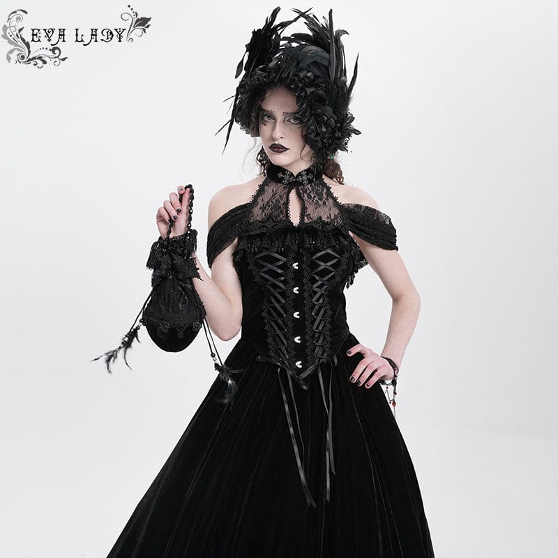 EVA LADY Women's Gothic Off-the-shoulder Lace-up Velvet Gown Dress