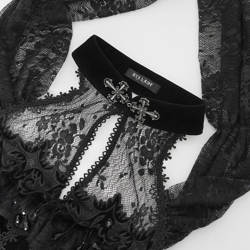 EVA LADY Women's Gothic Off-the-shoulder Lace-up Velvet Gown Dress