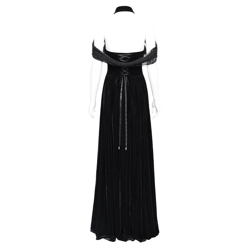 EVA LADY Women's Gothic Off-the-shoulder Lace-up Velvet Gown Dress