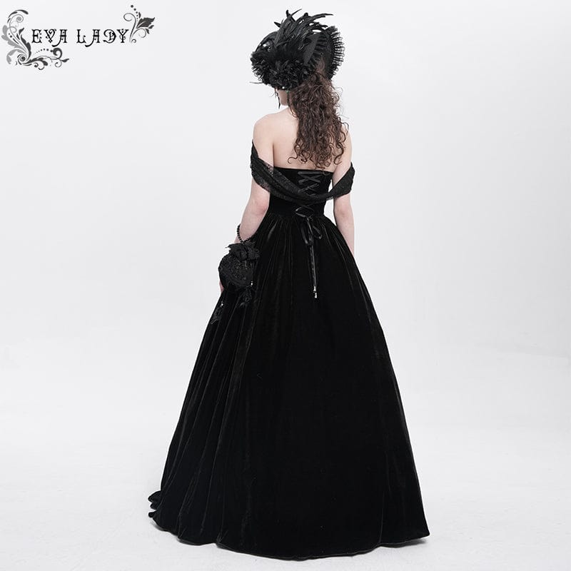 EVA LADY Women's Gothic Off-the-shoulder Lace-up Velvet Gown Dress