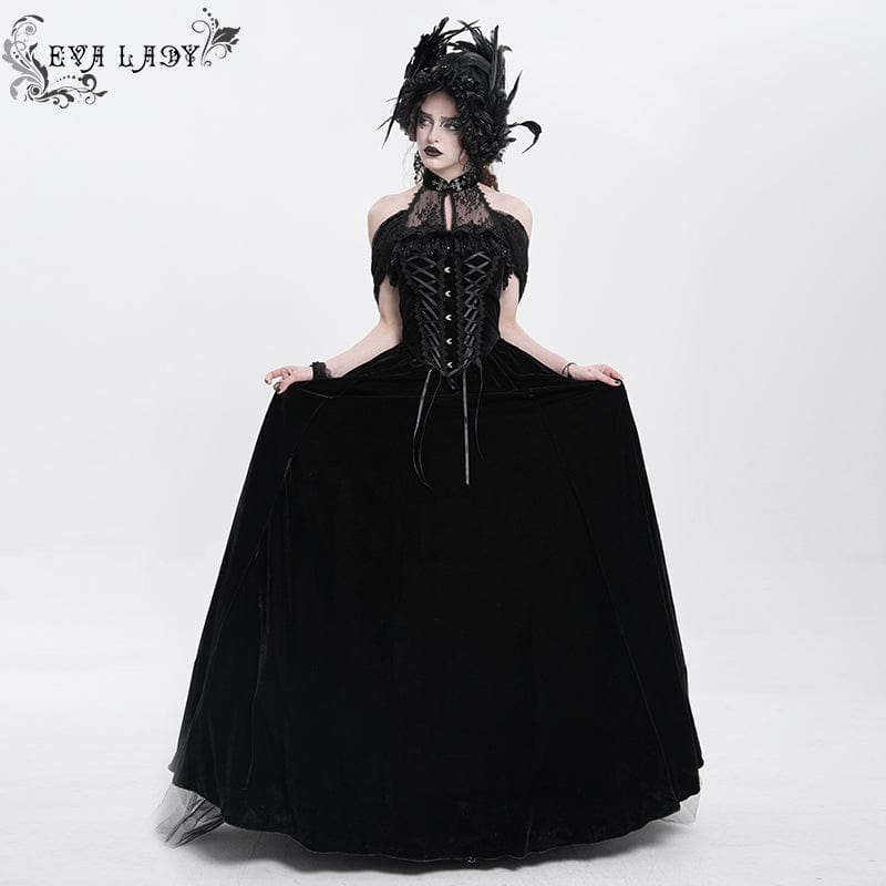 EVA LADY Women's Gothic Off-the-shoulder Lace-up Velvet Gown Dress