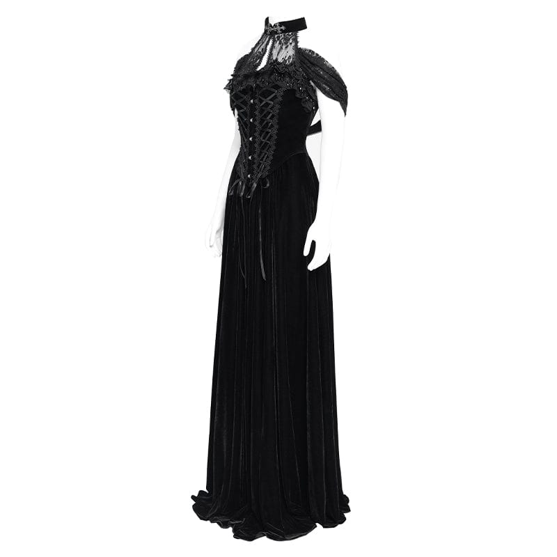 EVA LADY Women's Gothic Off-the-shoulder Lace-up Velvet Gown Dress