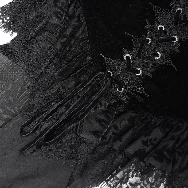 EVA LADY Women's Gothic Off-the-shoulder Ruffled Velvet Shirt Black