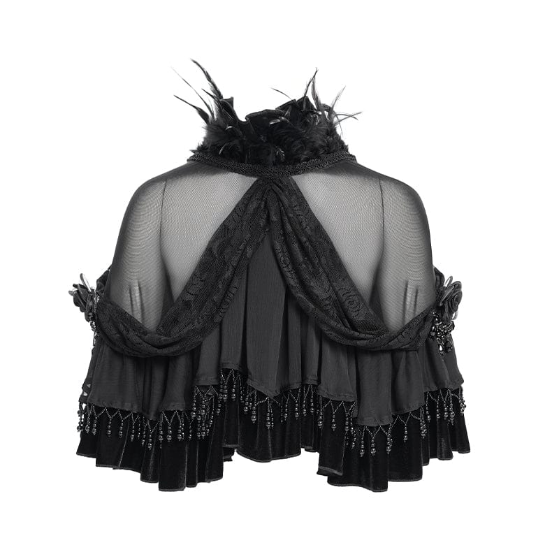 EVA LADY Women's Gothic Plumed Lace Velvet Cape
