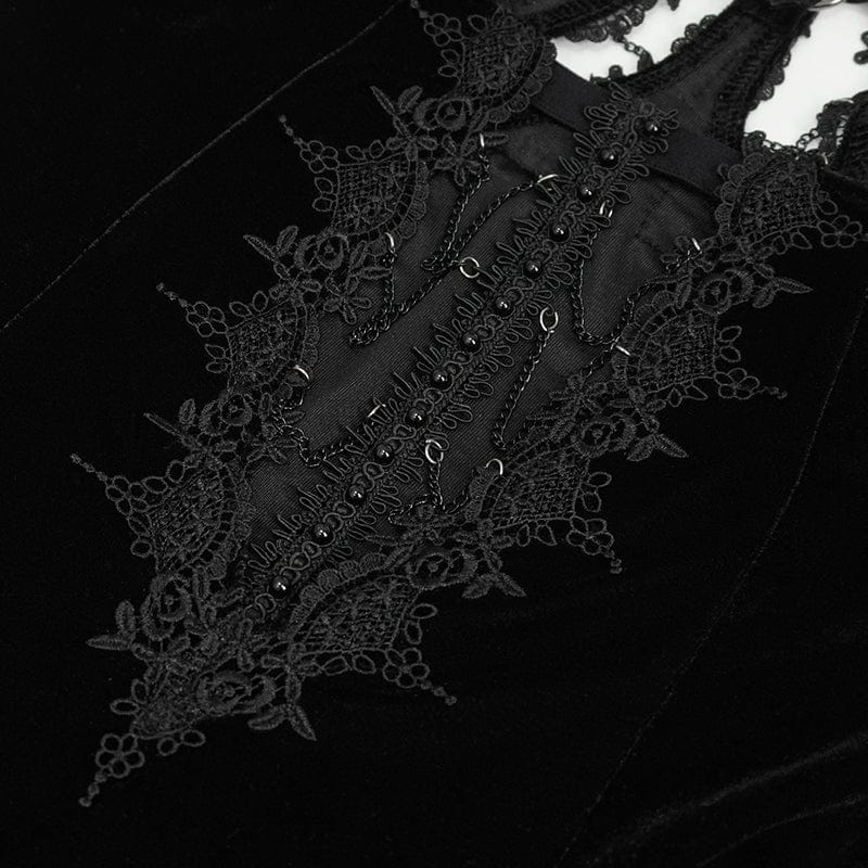 EVA LADY Women's Gothic Plunging Lace-up Lace Hem Slip Dress Black