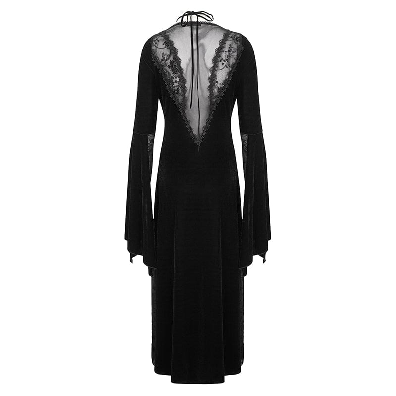 EVA LADY Women's Gothic Plunging Mesh Splice Velvet Dress