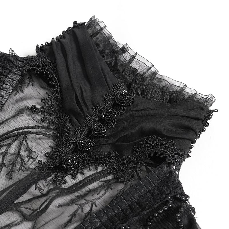 EVA LADY Women's Gothic Plunging Stand Collar Short Sleeved Maxi Dress Black