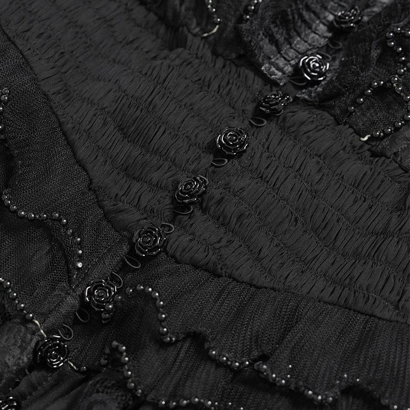 EVA LADY Women's Gothic Plunging Stand Collar Short Sleeved Maxi Dress Black