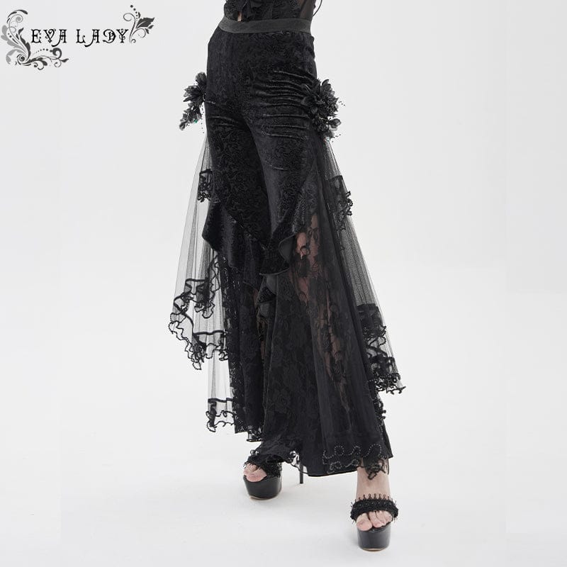 EVA LADY Women's Gothic Printed Mesh Floral Pants