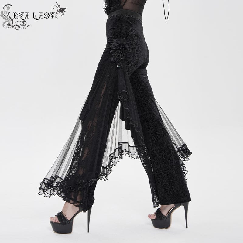 EVA LADY Women's Gothic Printed Mesh Floral Pants