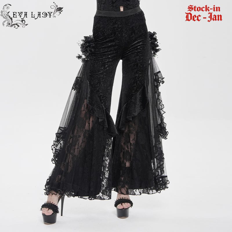 EVA LADY Women's Gothic Printed Mesh Floral Pants