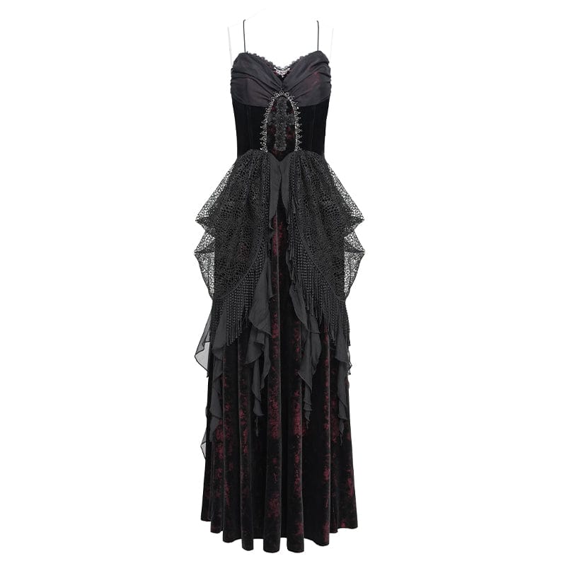 EVA LADY Women's Gothic Printed Tassels Lace-up Slip Dress