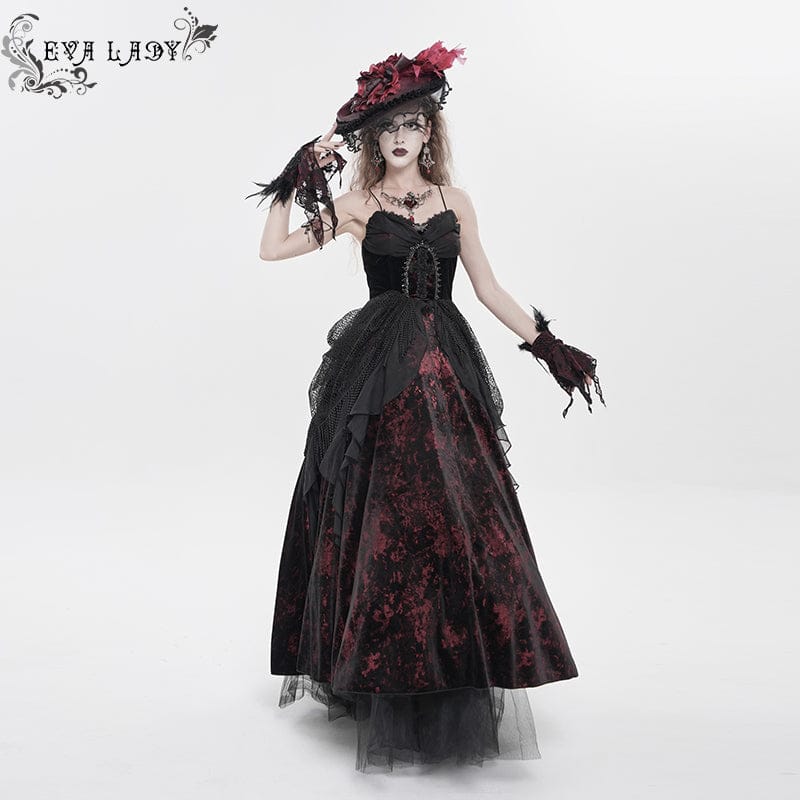 EVA LADY Women's Gothic Printed Tassels Lace-up Slip Dress