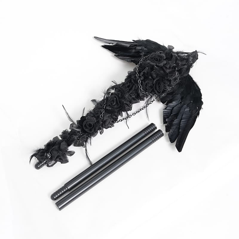 EVA LADY Women's Gothic Raven Cross Rose Chained Staff