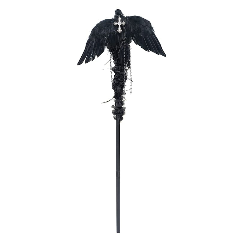 EVA LADY Women's Gothic Raven Cross Rose Chained Staff