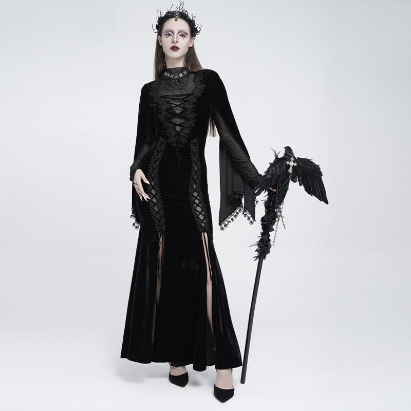 EVA LADY Women's Gothic Raven Cross Rose Chained Staff