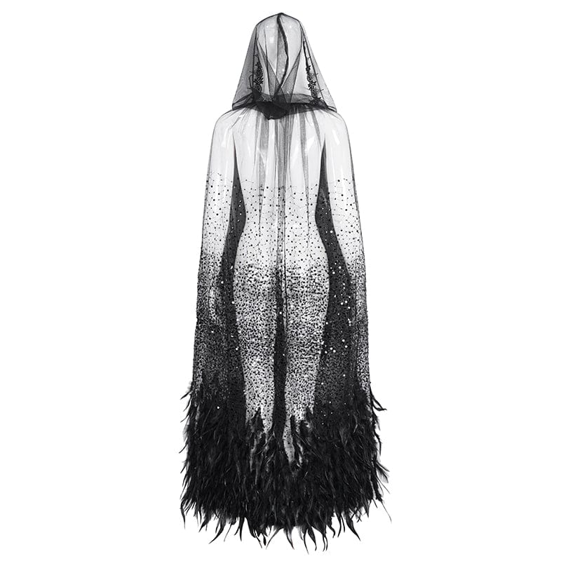 EVA LADY Women's Gothic Rhinestone Feather Cape with Hood