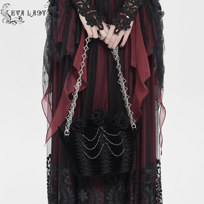 EVA LADY Women's Gothic Rose Beaded Chained Bag Black